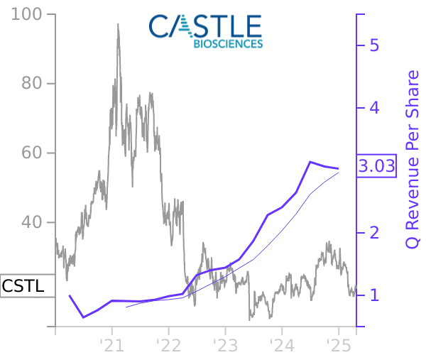 CSTL stock chart compared to revenue